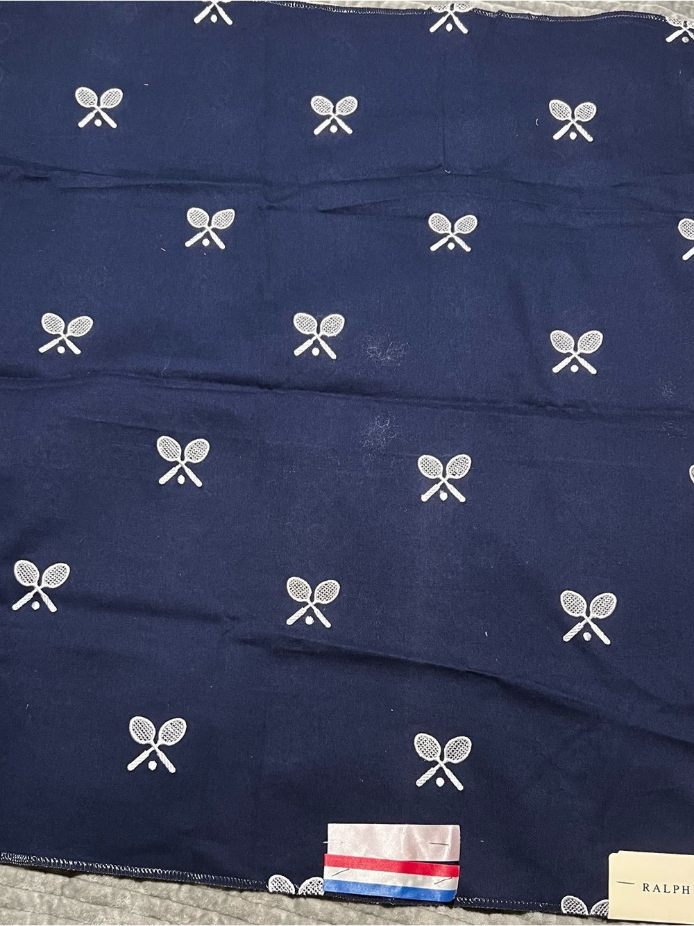 Ralph Lauren Navy Blue and white (2)Tennis Racket Print fabric sample